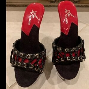 VIVID Red and Black Lace-Up Sexy Punk Clubwear Heels